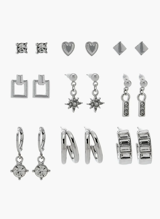 Flora Bella By Shoexpress Pack Of 9 Silver Tone Earrings With Pushback Closure Ramadan Collections